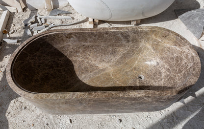 Solid Emperador Light Marble Hand-Carved Luxury Spa Bathtub - 29.5W x 67L x 19.5H