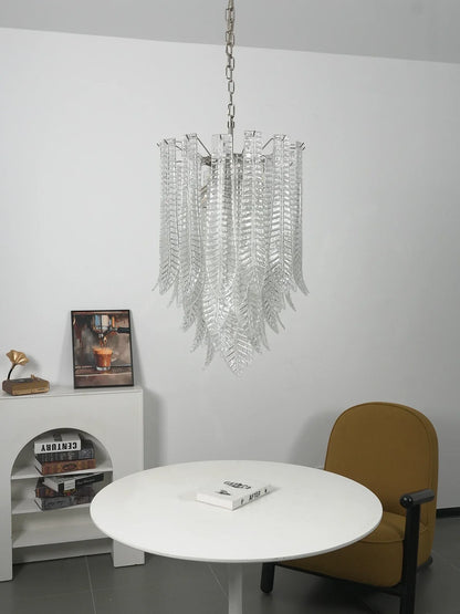 Leaf-Textured Layered Glass Chandelier