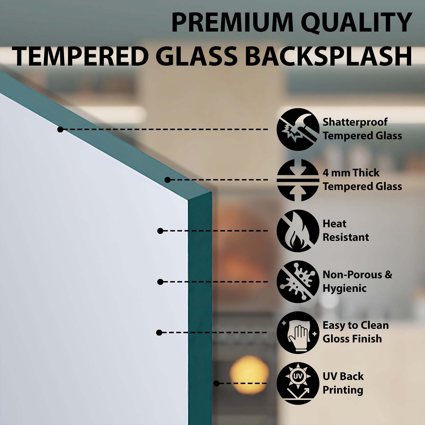 Aqua Veins - Tempered Glass Backsplash for Kitchen | Teal & Gold Fluid Backsplash