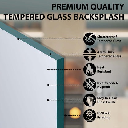 Aqua Veins - Tempered Glass Backsplash for Kitchen | Teal & Gold Fluid Backsplash